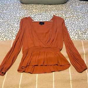 Express Terracotta Long Sleeve Wrap Blouse